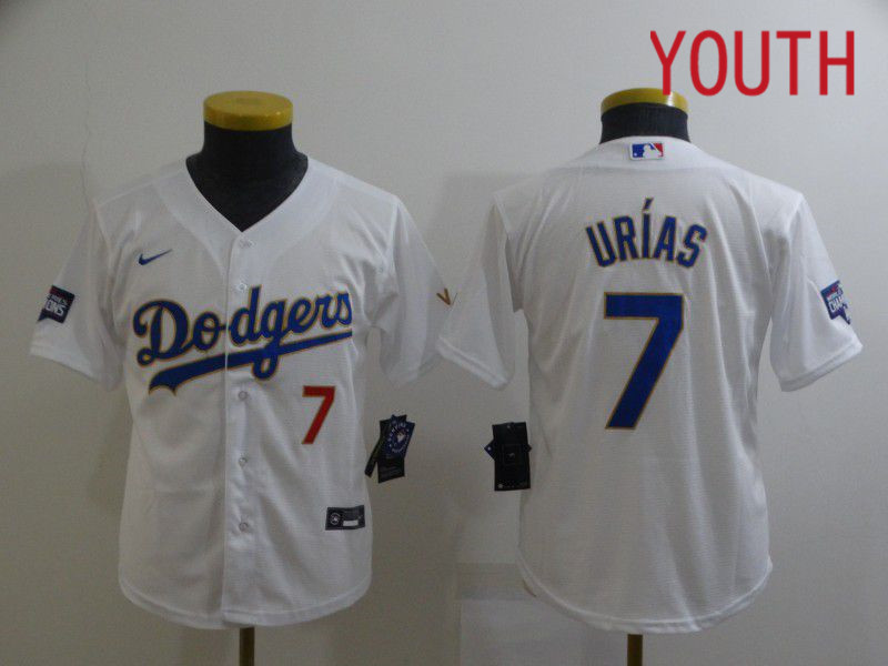 Youth Los Angeles Dodgers #7 Urias White Game 2021 Nike MLB Jersey->youth mlb jersey->Youth Jersey